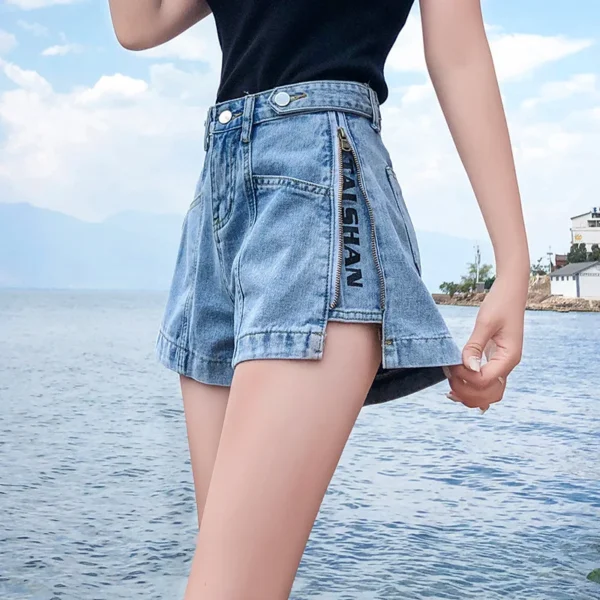 S-5XL Women's Vintage High Waist Denim Shorts Wide Leg Style