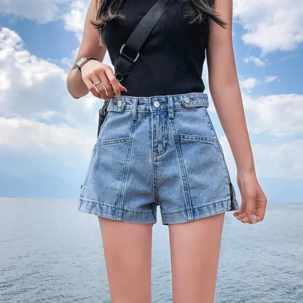 S-5XL Women's Vintage High Waist Denim Shorts Wide Leg Style