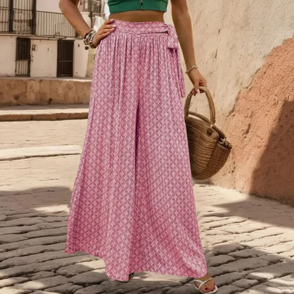 Lace-Up High-Waist Wide Leg Culottes for Women Printed Ankle Length