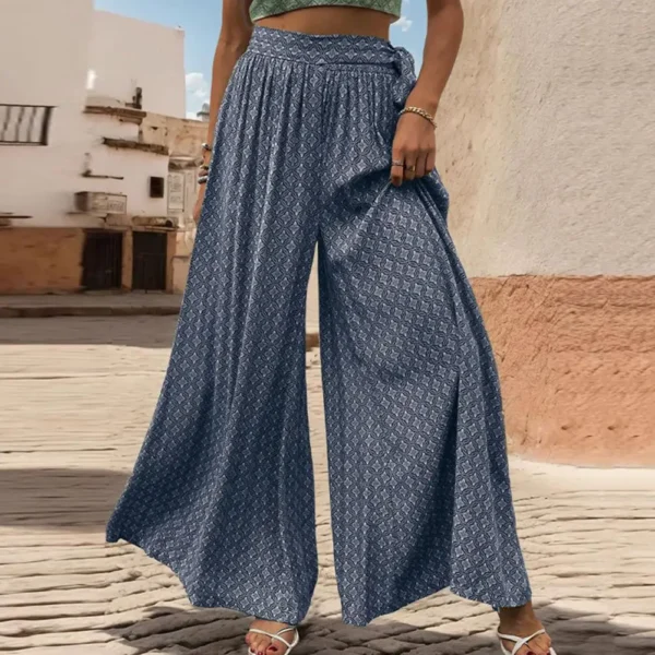 Lace-Up High-Waist Wide Leg Culottes for Women Printed Ankle Length