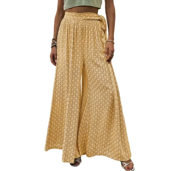 Lace-Up High-Waist Wide Leg Culottes for Women Printed Ankle Length