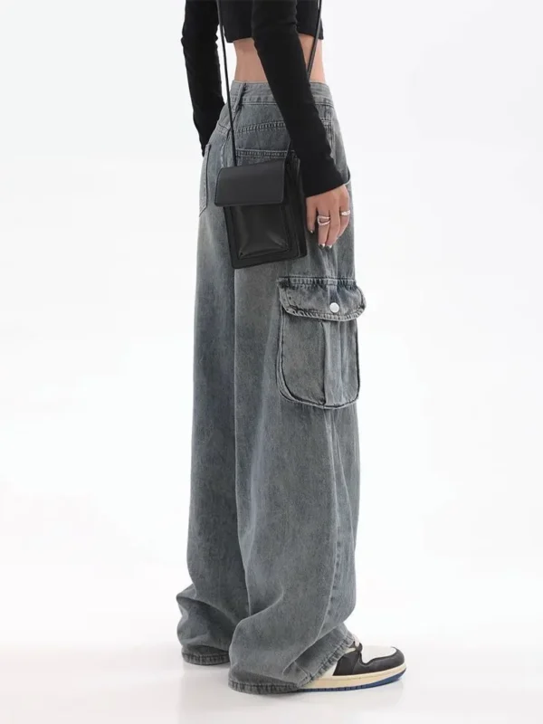 American Retro Wide Leg Jeans for Women Loose Cargo Style