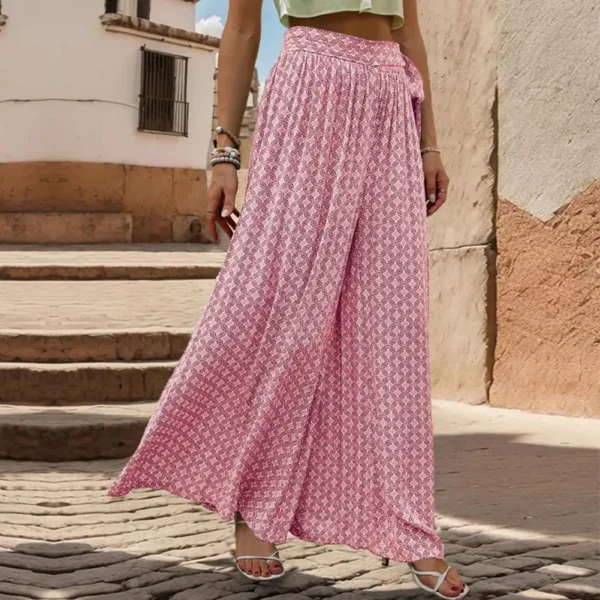 Lace-Up High-Waist Wide Leg Culottes for Women Printed Ankle Length