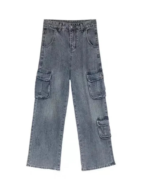 American Retro Wide Leg Jeans for Women Loose Cargo Style