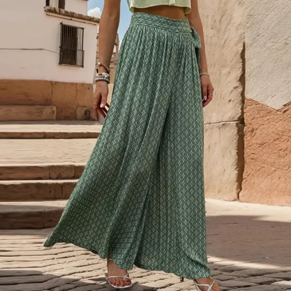 Lace-Up High-Waist Wide Leg Culottes for Women Printed Ankle Length