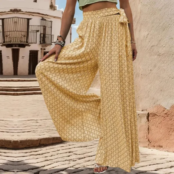 Lace-Up High-Waist Wide Leg Culottes for Women Printed Ankle Length