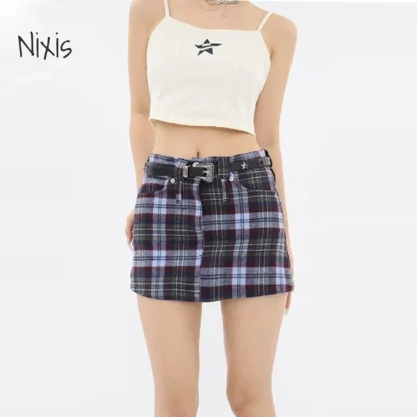 Slim Plaid High Waist Mini Skirt for Women Vintage Preppy Style