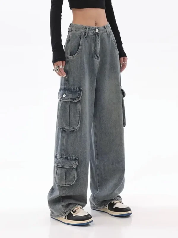 American Retro Wide Leg Jeans for Women Loose Cargo Style