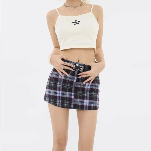 Slim Plaid High Waist Mini Skirt for Women Vintage Preppy Style