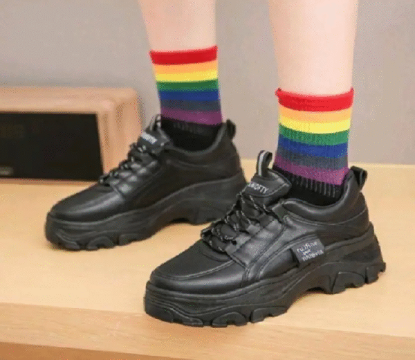korean New Colored Women's Shoes 2024 Mesh Increase Thick Sole Sports Shoes Sneakers For Women  (Black , 8) - Image 2