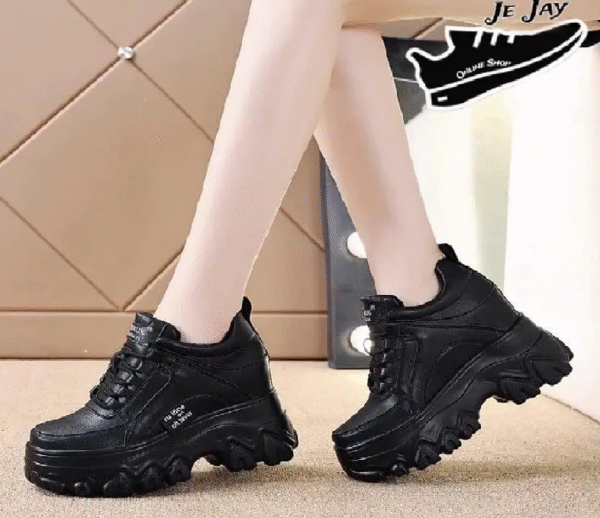 korean New Colored Women's Shoes 2024 Mesh Increase Thick Sole Sports Shoes Sneakers For Women  (Black , 8) - Image 3